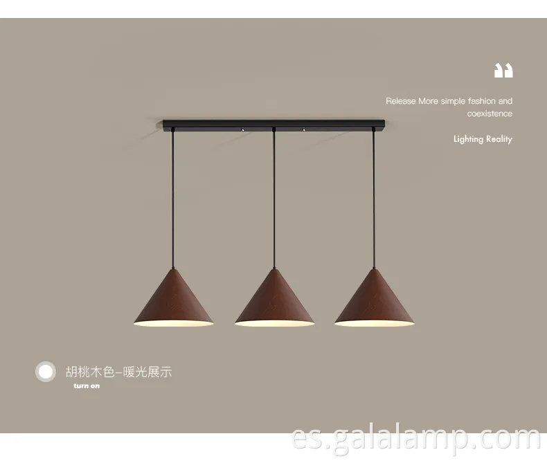 Luz colgante nórdica vintage con acabado de grano de madera